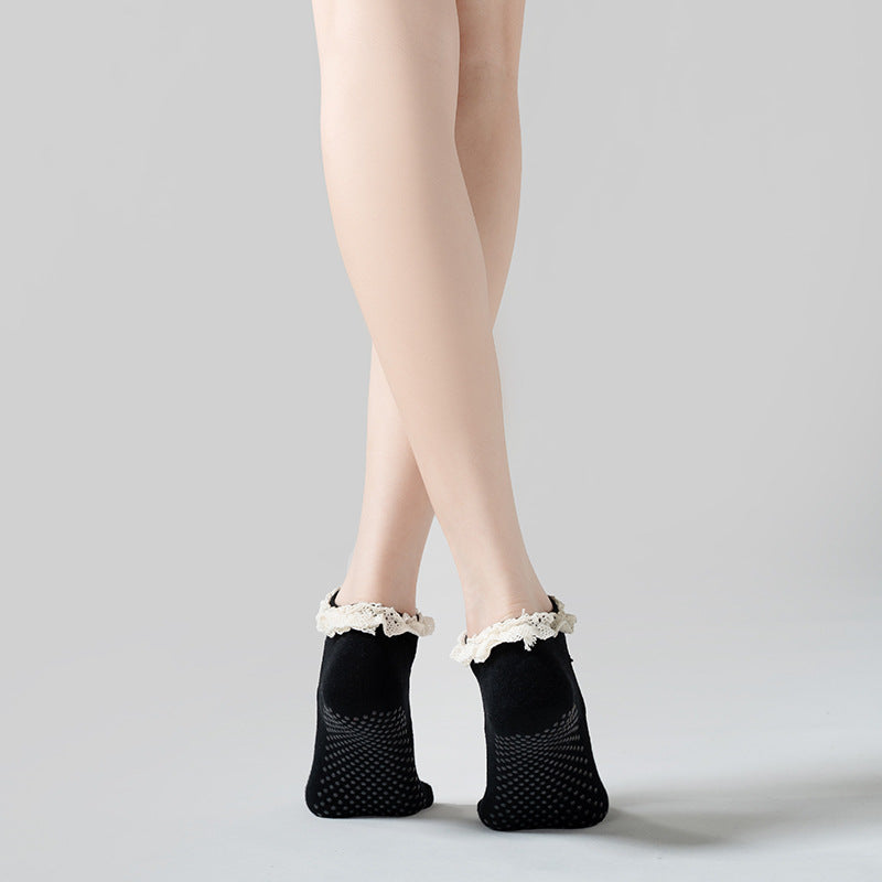 Elegant Mary Jane Pilates Socks | Grippy Barre Socks with Ruffle Lace
