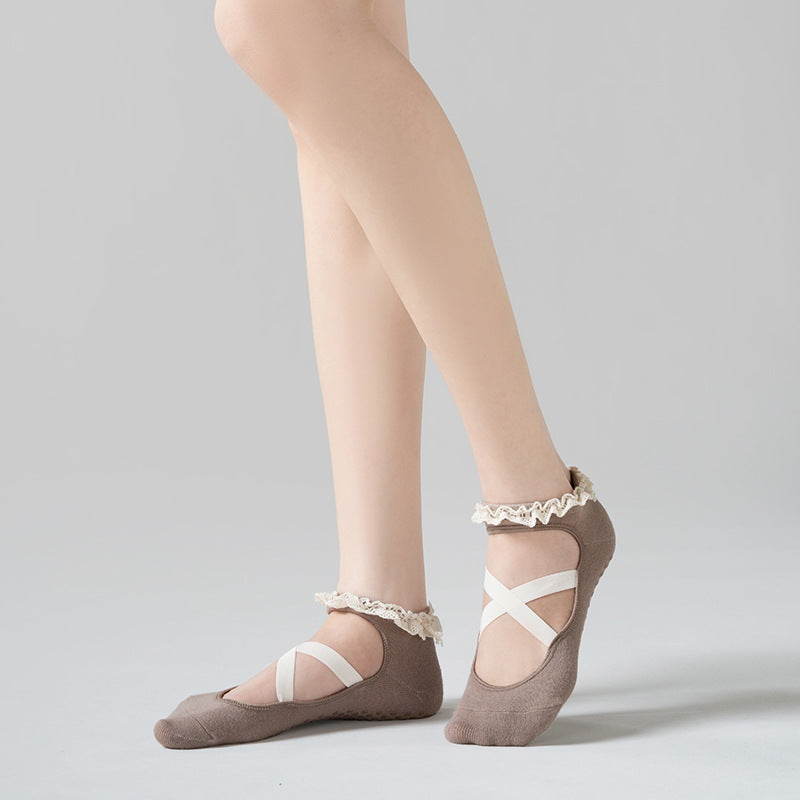 Elegant Mary Jane Pilates Socks | Grippy Barre Socks with Ruffle Lace